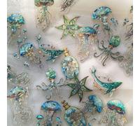 1 pacchetto di 20 adesivi in PET con creature marine con meduse, delfini, bottiglie dei desideri, conchiglie e stampa in foglia d"oro per la decorazione di artigianato fai da te Tagli UnicaPET