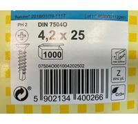 1 Pacco Di 1000 viti a testa svasata autoperforanti in metallo 4,2x25