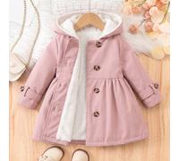 1 pacco Giacca con cappuccio marrone casual e semplice di media lunghezza per bambina, con fodera in pile morbido. Adatta per feste di compleanno, feste serali, spettacoli, matrimoni, battesimi e ceri