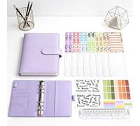 1 Pack A6 Budget Binder Set with Cash Envelopes,Budget Sheets Purple | Adesivi e righello, raccoglitore a 6 anelli in pelle PU, per risparmiare denaro e pianificare il budget