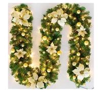 1-pack Ghirlande Natalizie Pre-Illuminate A Batteria, 30 Luci LED Con Stelle Di Natale E Palline Lucenti Per Camino, Scale, Mensola, Porta Decorazioni Festive(Yellow,1.8m)
