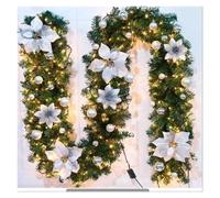 1-pack Ghirlande Natalizie Pre-Illuminate A Batteria, 30 Luci LED Con Stelle Di Natale E Palline Lucenti Per Camino, Scale, Mensola, Porta Decorazioni Festive(Silver,1.5m)