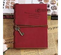 1 Pack Travel Journal Leather Notebook Vintage Key Pendant Tie Closure Kraft Paper Pocket Diary for School Office Study Work (Red)