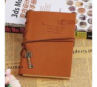 1 Pack Travel Journal Leather Notebook Vintage Key Pendant Tie Closure Kraft Paper Pocket Diary for School Office Study Work (Orange)