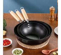 1 padella antiaderente in ghisa con manico in legno, resistente al calore, multiuso, disponibile in diverse misure, adatta a tutti i piani cottura, perfetta per soffriggere, friggere e stufare frutti 