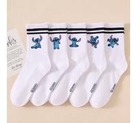 1 Paio/5 Paia/10 Paia Calze a metà polpaccio da donna - Motivo Disney Stitch, Calze a metà polpaccio per coppie, Calze a metà polpaccio sportive a due righe, Stile versatile, Adatte per uso quotidiano