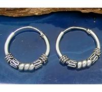 1 Paio Cerchi Bali Decorazione 925 Vero Argento Orecchini Ø 16mm Celtico a