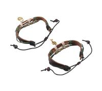1 Paio coppia bracciale in pelle polso delicato braccialetto a maglia catena a mano per maglieria corda a mano braccialetto di corda intrecciata braccialetto a catena lega Marrone