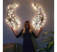 1 Paio di Ali d'Angelo Arte della Parete in Metallo, Ali d'Angelo in Metallo Parete Arte Decor con Luci A LED, Sculture da Parete Ad Ala d'Angelo Appese Nere, Decorazion, 35 * 35cm/13.8 * 13.8inch