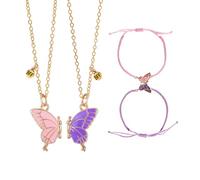 1 Paio Di Braccialetti Dell'Amicizia A Farfalla E 1 Paio Di Collane, Treccia Regolabile, Leggeri E Versatili, Adatti Per Essere Indossati Quotidianamente Dai Migliori Amici E Coppie Come Regalo.