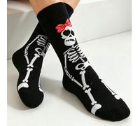 1 Paio di Calze a Mezza Gamba Nere da Donna con Teschio di Ognissanti, Design Carino con Fiocco e Teschio, Unendo uno Stile Carino e Divertente con lo Stile Oscuro di Ognissanti, Adatte per l'Uso Quot