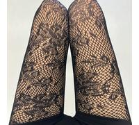 1 Paio di Calze a rete nere con motivo floreale | Collant trasparenti e sexy in pizzo per primavera e autunno | Calze in pizzo nero invisibili per uso quotidiano, all'aperto, per feste e vacanze, rega