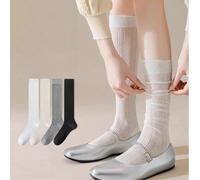 1 Paio di calze al ginocchio in tessuto a maglia semplice con inserti in pizzo, calze parastinchi a righe verticali/a griglia, calze a costine con risvolto fino alla caviglia, calze velate a righe ver
