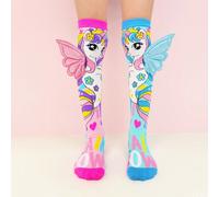 1 Paio di calze al ginocchio per bambini, con colorati e divertenti motivi a pony con decorazioni 3D a forma di ali, calze pazze adatte per tutte le stagioni, ideali per feste, festival musicali, fest