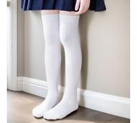 1 Paio di calze al ginocchio per ragazze bianche, calze lunghe fino al ginocchio per bambini, calze per bambine grandi di ritorno a scuola, uniforme, calze lunghe fino alla coscia per squadre di tifos