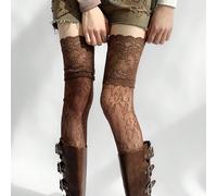 1 Paio Di Calze Eleganti Da Donna Colore Solido Con Pizzo E Fiori Sopra Il Ginocchio, Calze Bianche Trasparenti In Rete A Rete Fino Alla Coscia, Adatte Per Uso Quotidiano, Stivali E Scaldamuscoli, Ide