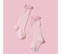 1 Paio di Calze Lunghe al Ginocchio in Cotone con Fiocco, Colore Unito, Stile Scolastico per Bambine/Bambine in Età Prescolare 2-6Y,6-10Y,10-14YTessuto