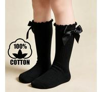 1 Paio di Calze Lunghe al Ginocchio in Cotone con Fiocco, Colore Unito, Stile Scolastico per Bambine/Bambine in Età Prescolare 2-6Y,6-10Y,10-14YColore unicoTessuto