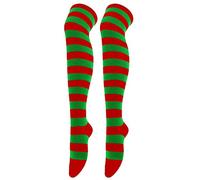 1 paio di calze lunghe di Natale alte per le donne sopra il ginocchio calzini per feste di Natale costumi calzini alti al ginocchio calze lunghe calze a righe prigioniero crop top, Rosso, Taglia unica
