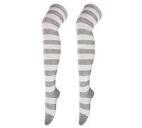 1 paio di calze lunghe di Natale alte per le donne sopra il ginocchio calzini per feste di Natale costumi calzini alti al ginocchio calze lunghe calze a righe prigioniero crop top, Grigio, Taglia