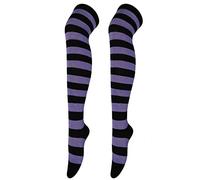 1 paio di calze lunghe di Natale alte per le donne sopra il ginocchio calzini per feste di Natale costumi calzini alti al ginocchio calze lunghe calze a righe prigioniero crop top, Viola, Taglia unica