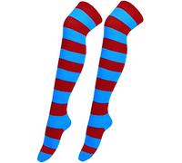 1 paio di calze lunghe di Natale alte per le donne sopra il ginocchio calzini per feste di Natale costumi calzini alti al ginocchio calze lunghe calze a righe prigioniero crop top, Blu, Taglia unica