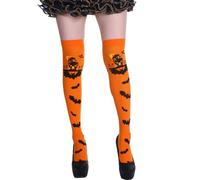 1 paio di calze lunghe donna, calze termiche donna liscio e raffinato, con motivo a pipistrello, cintura da donna adatta per Halloween e Carnevale (arancione).