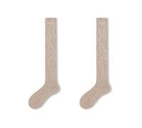 1 Paio di Calze Lunghe Fino alla Coscia in Misto Lana da 60 cm, da Donna, in Maglia, a Coste di Cotone, Calde, Invernali, Alte e morbide.(Beige)