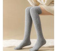 1 Paio di Calze Lunghe Sopra il Ginocchio in Pile di Corallo Tinta Unita per Donne, Calze Morbide e Soffici Spesse e Calde Senza Pelucchi, Calze Alte al Ginocchio per Casa, Sonno e Pavimento, Calze Lu