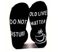 1 Paio di Calze Nere Antiscivolo da Uomo, Calze Divertenti con Stampe "Non Disturbare", "La Vita dei Vecchi Conta" e a Tema Caffè, Adatte per il Momento del Caffè, Ottimo Regalo per gli Amici 43-46Gra