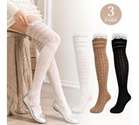 1 Paio di Calze Sopra il Ginocchio con Bordo in Pizzo Tinta Unita, Calze Eleganti e alla Moda che Snelliscono e Valorizzano la Pelle, Stile Ballerina per Donne, Y2K, Lolita, Outfit Cosplay, Adatte per