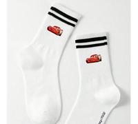 1 Paio di Calzini a Mezza Gamba con Grafica Disney Cars, Calzini Unisex a Righe Bianche e Nere con Motivi cartoni animati, Calzini Sportivi Casual Traspiranti e Resistenti agli Odori con Motivi Disney