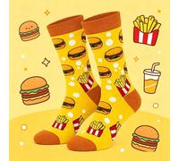 1 Paio di Calzini a Mezza Gamba da Uomo a Tema Fast Food, Motivo Hamburger e Patatine Fritte Giallo Brillante, Design Carino di Cibo Spazzatura, Adatti per l'Uso Quotidiano e Regalo di Compleanno Fest