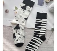 1 Paio Di Calzini Addominali Creativi Asimmetrici A Contrasto Di Colore Con Nota Di Pianoforte E Stampa Di Gatti Per Uomo, A Metà Polpaccio, Stile Europa E America 39-42,43-46Tessuto