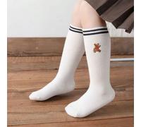 1 Paio Di Calzini Bianchi Con Orso Di Peluche Fino Al Ginocchio Per Bambini 1-2Y,2-3Y,3-8YA strisceTessuto