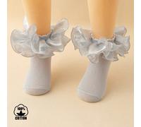 1 Paio di Calzini Corti Eleganti da Principessa in Cotone per Ragazze con Bordo in Pizzo Decorato con Perle e Paillettes 8-12Y,1-3Y,4-6Y,6-8 anniColore unicoTessuto