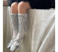 1 Paio Di Calzini Da Danza Con Nappine Per Ragazze, Calzini Al Polpaccio Con Paillettes E Nappe Luminose Per Bambini, Versatili E Adatti A Tutte Le Stagioni 3-12 anniColore unicoPoliestere