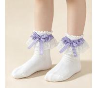 1 Paio di Calzini in cotone per bambini con fiocco, balze e motivo a quadri, versatili per danza, moda e feste 8-12Y,1-3Y,4-6Y,6-8 anniquadriTessuto