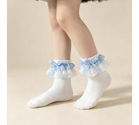 1 Paio di calzini in cotone per bambini con fiocco, balze e motivo a quadri, versatili per danza, moda e feste 8-12Y,1-3Y,4-6Y,6-8 anniquadriTessuto