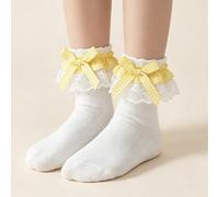 1 Paio di calzini in cotone per bambini con fiocco, balze e motivo a quadri, versatili per danza, moda e feste 8-12Y,1-3Y,4-6Y,6-8 anniquadriTessuto