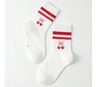 1 Paio di Calzini Rossi per Bambini Adatti per Tutte le Stagioni, con Stampe di Elementi come Cuori, Ciliegie e Fiocchi, Minimalisti e Casual Versatili, Adatti per l'Uso Quotidiano 8-12Y,1-2Y,2-3Y,3-8