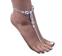 1 paio di cavigliere estive da spiaggia con strass a piedi nudi con anello per dita dei piedi con cristallo cavigliere braccialetto da sposa con strass cavigliera gioielli per le donne, Cristallo