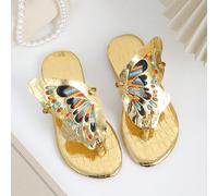 1 Paio di Ciabatte Estive di Moda per Ragazze, Design Colorato a Forma di Ali di Farfalla, Cuciture, Accento Dorato Brillante, Infradito da Spiaggia, Adatte per Uso Quotidiano e Feste in Spiaggia EUR3