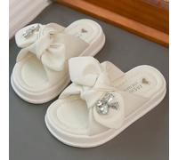 1 Paio di ciabatte per bambini e adolescenti con fiocco bianco, cristalli e coniglio in PU, con fondo antiscivolo e durevoli EUR34,EUR35,EUR36,EUR25,EUR26,EUR27,EUR28,EUR29,EUR30,EUR31,EUR32,EUR33