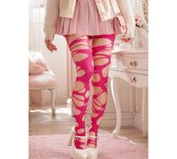 1 Paio di Collant da Donna Y2K Rosa Shocking Traforati, Calze Velate con Ritagli per Rave, Abbigliamento da Club & Festival XS-M,L-XXLPoliestere
