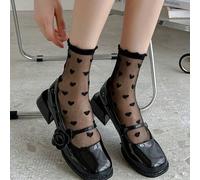 1 Paio di Collant Neri Ultra Sottili e Trasparenti per Ragazze, Calzini Corti Bianchi, Calzini con Motivo a Cuori, Calzini Neri di Lunghezza Media per Primavera ed Estate Bianco,nero,strisce nere,4 pe