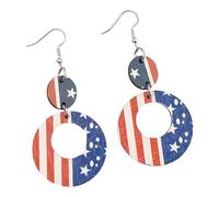 1 paio di eleganti orecchini a cerchio patriottici con texture in legno per celebrazioni patriottiche e gioielli per il giorno dell'indipendenza