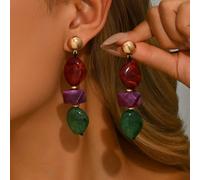 1 Paio di Eleganti Orecchini a Perno Bohémien Esagerati in Oro & Argento con Pendente in Plastica Multicolore a Motivo, Stili Asimmetrici Geometrici a Onde d'Acqua, Marmo a Inchiostro, Finta Pietra e