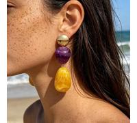 1 Paio di Eleganti Orecchini a Perno Esagerati Bohémien in Oro & Argento con Pendente in Plastica a Motivo Multicolore, Stili Irregolari Geometrici a Onde d'Acqua, Marmo a Inchiostro, Finta Pietra e V