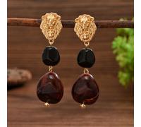 1 Paio di Eleganti Orecchini a Perno Esagerati Bohémien in Oro & Argento con Pendente in Plastica Multicolore a Motivo, Stili Asimmetrici Geometrici a Onde d'Acqua, Marmo a Inchiostro, Finta Pietra, V